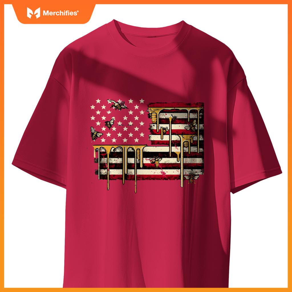 american flag & honeybee patriotic beekeeper beekeeping bees T-Shirt
