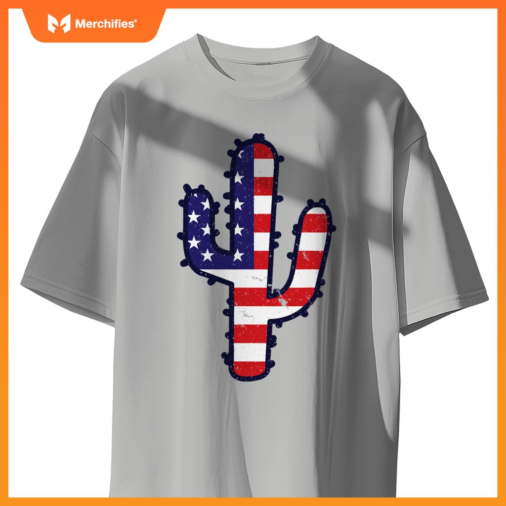 american flag cactus  usa patriotic 4th of july family T-Shirt