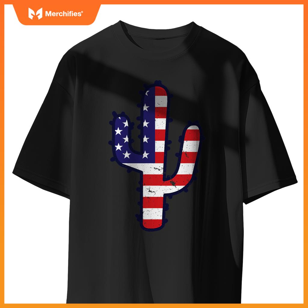 american flag cactus  usa patriotic 4th of july family T-Shirt