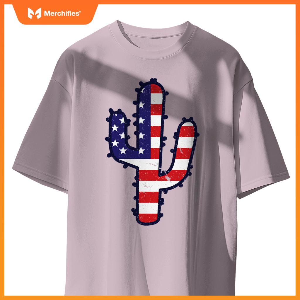 american flag cactus  usa patriotic 4th of july family T-Shirt
