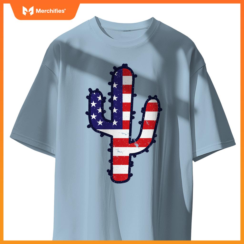 american flag cactus  usa patriotic 4th of july family T-Shirt