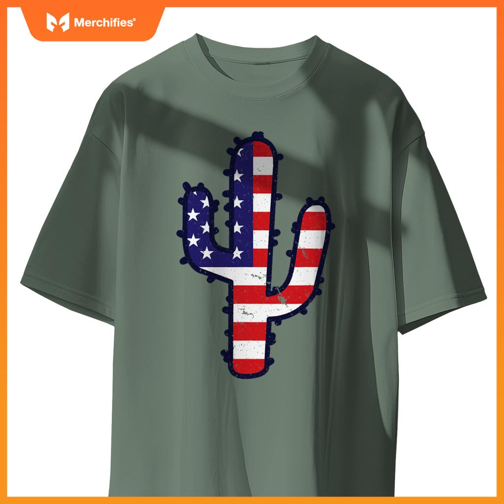 american flag cactus  usa patriotic 4th of july family T-Shirt