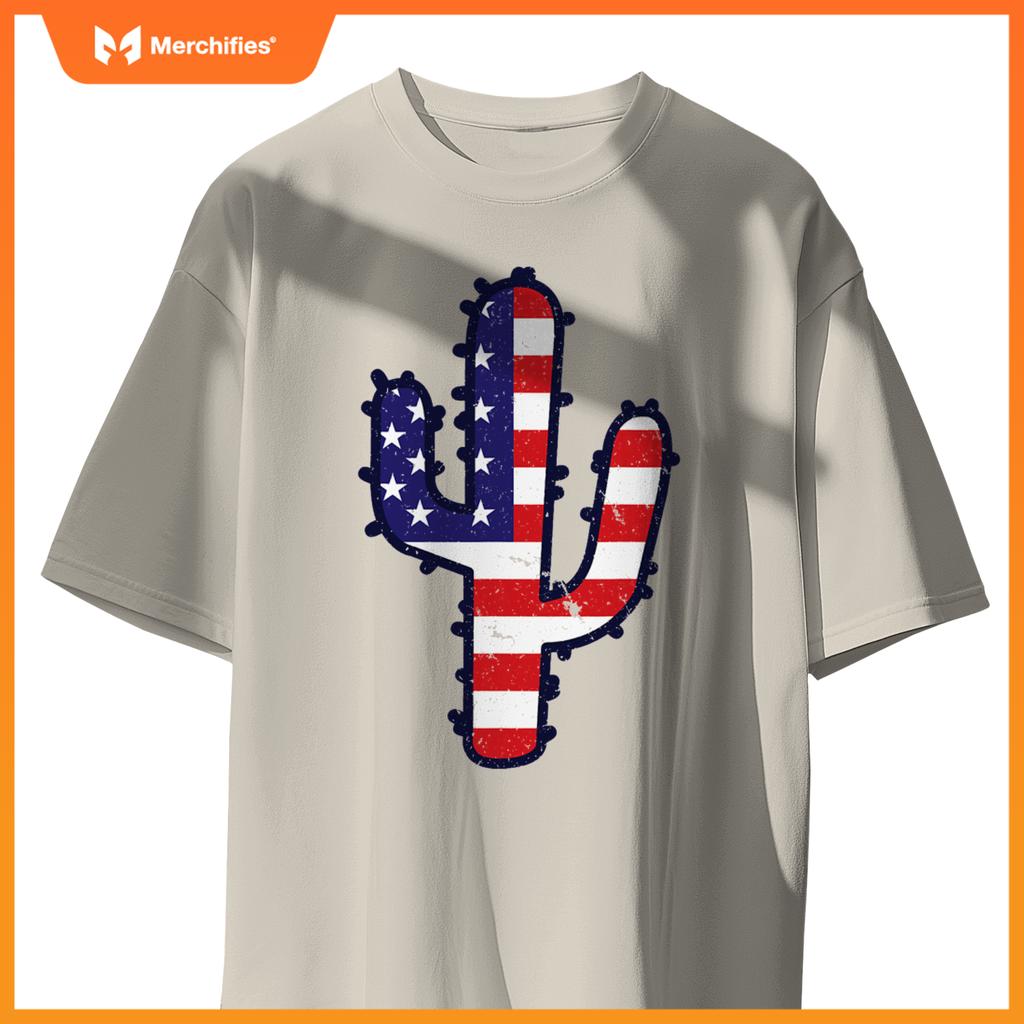 american flag cactus  usa patriotic 4th of july family T-Shirt
