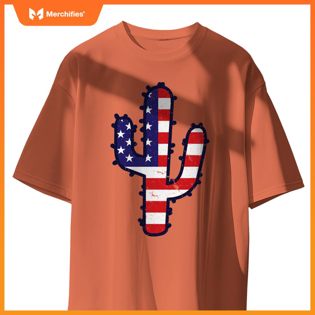 american flag cactus  usa patriotic 4th of july family T-Shirt