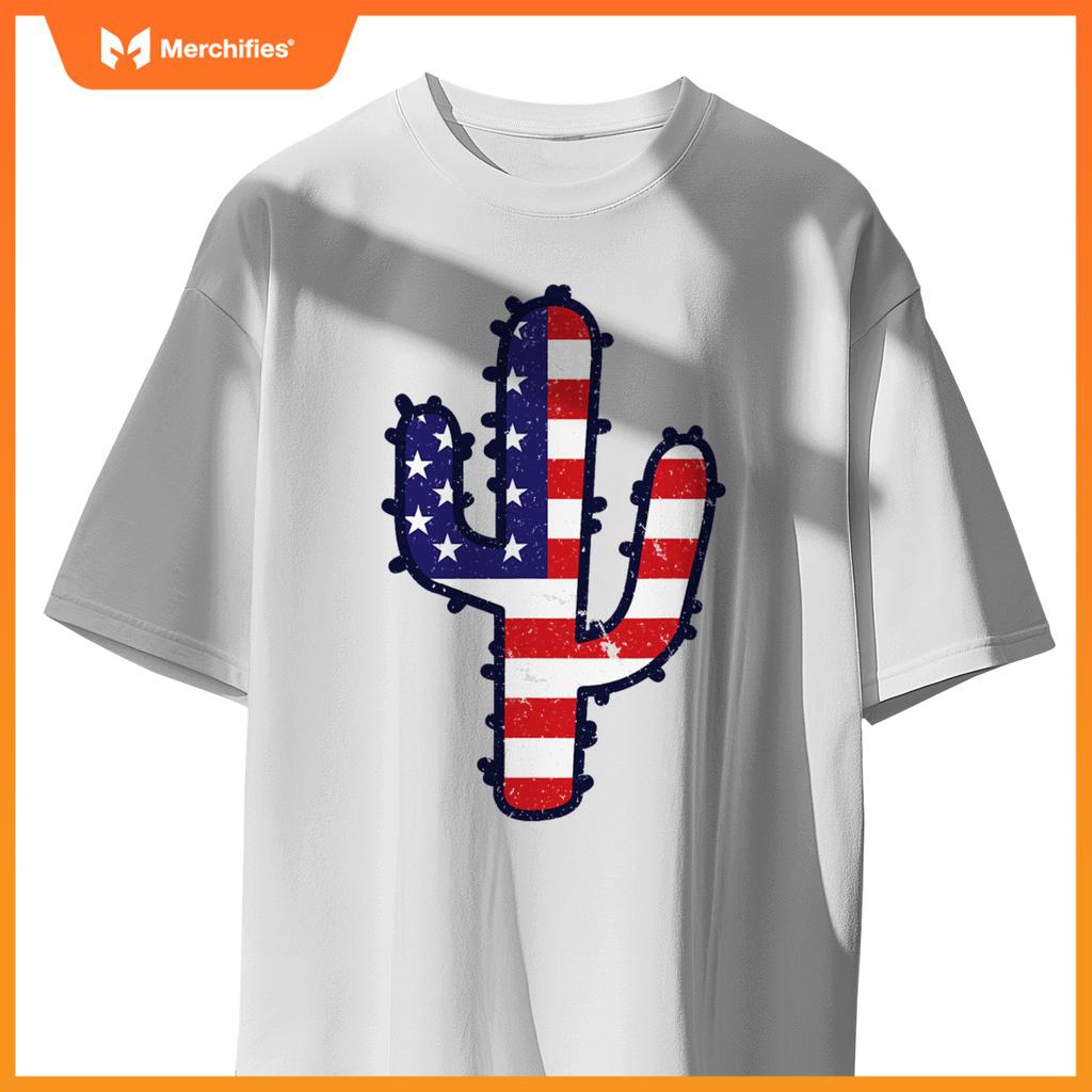 american flag cactus  usa patriotic 4th of july family T-Shirt