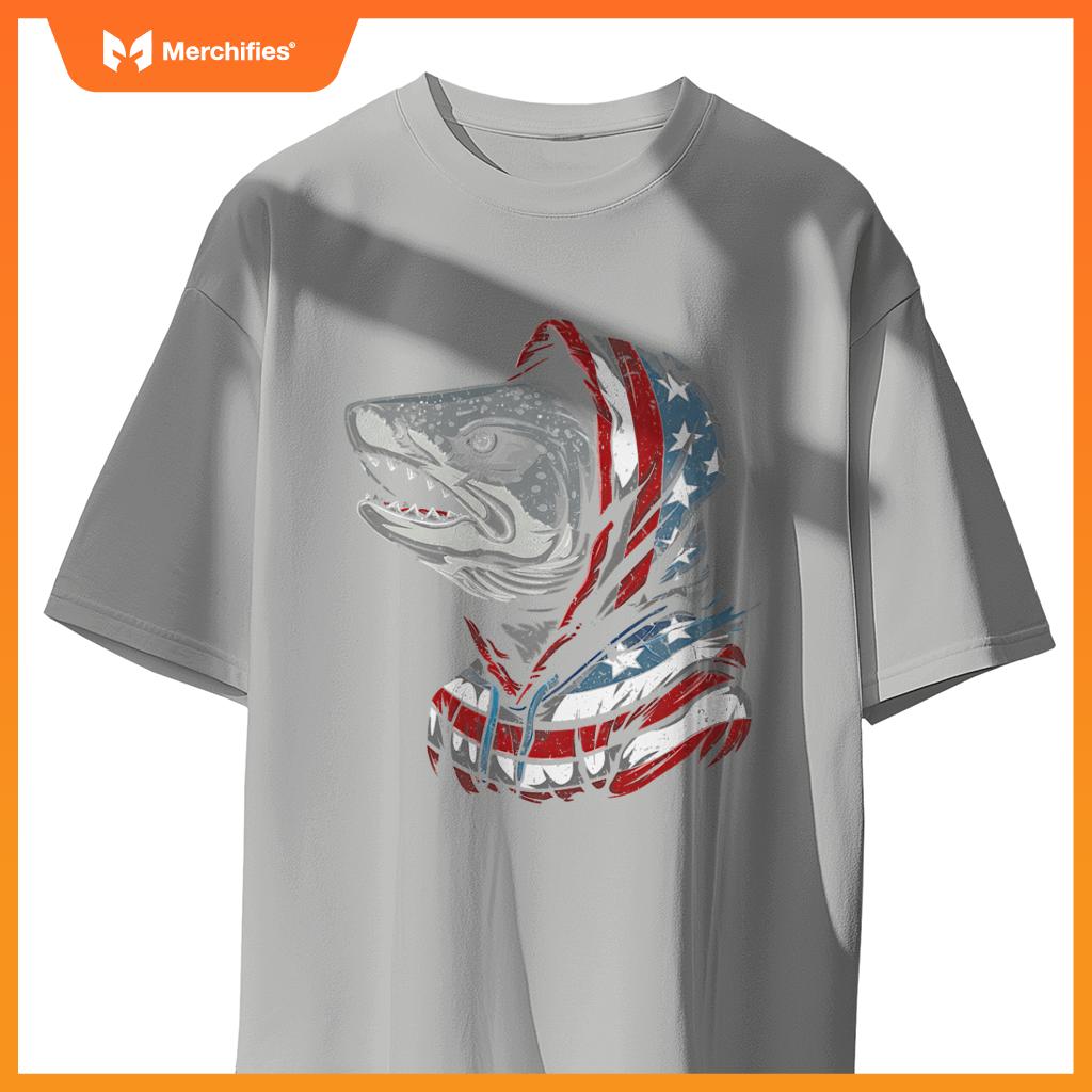 american flag fish salmon fisherman usa patriotic 4th of T-Shirt