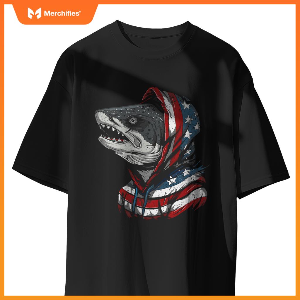 american flag fish salmon fisherman usa patriotic 4th of T-Shirt