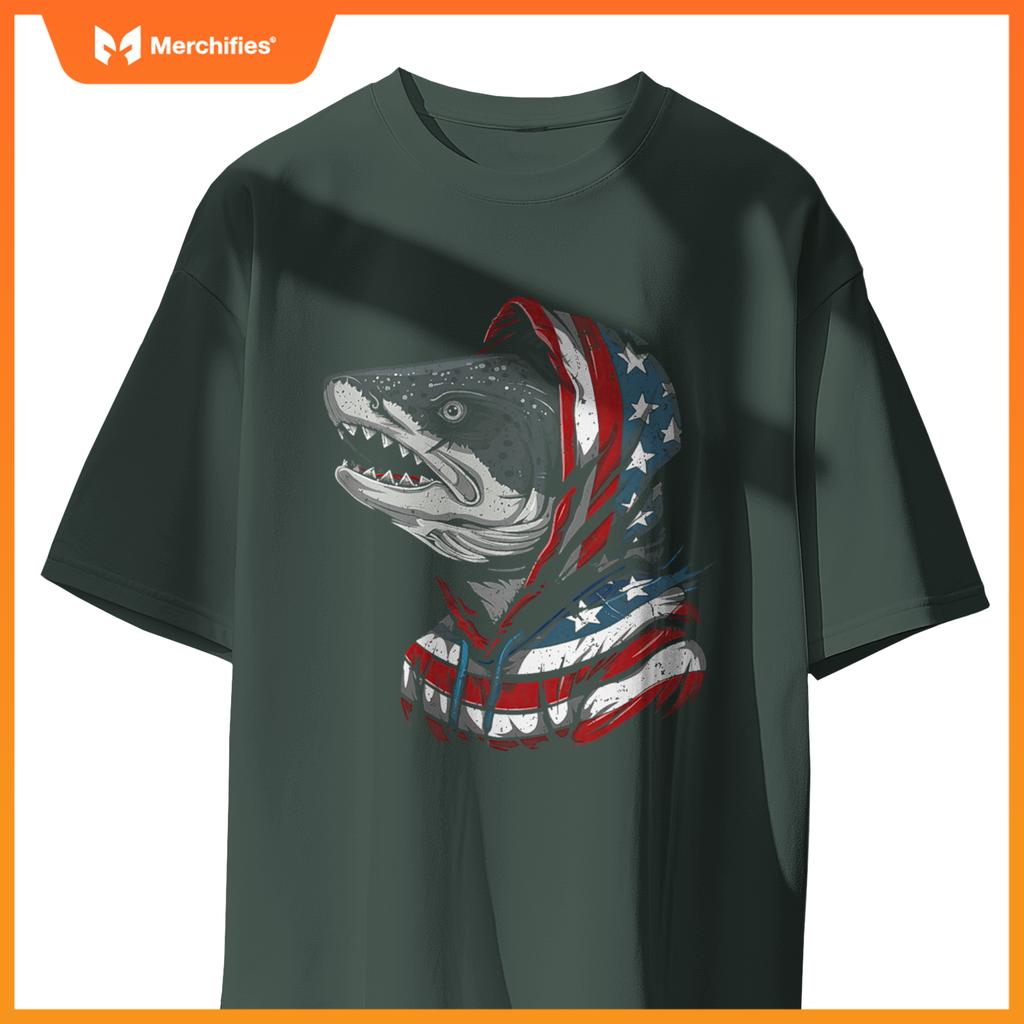 american flag fish salmon fisherman usa patriotic 4th of T-Shirt