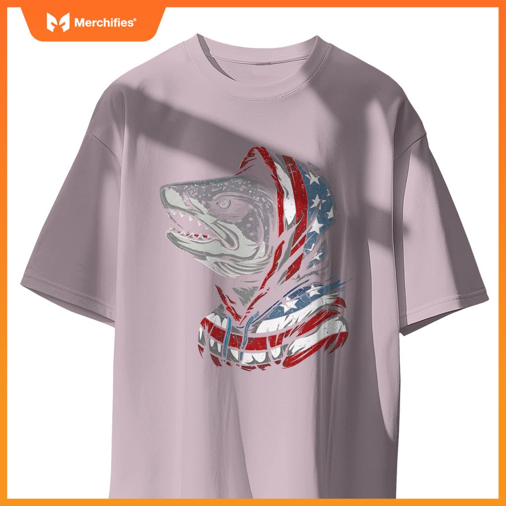 american flag fish salmon fisherman usa patriotic 4th of T-Shirt