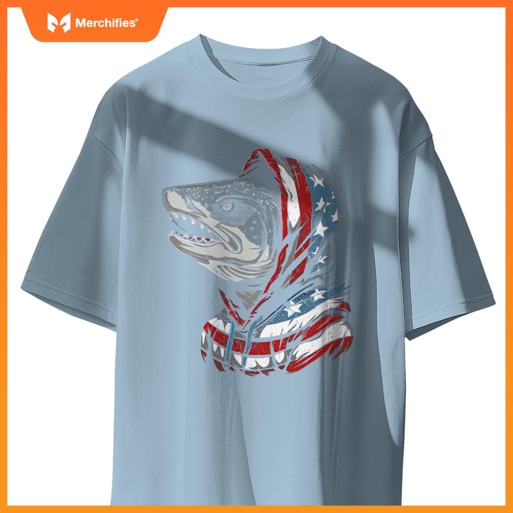 american flag fish salmon fisherman usa patriotic 4th of T-Shirt