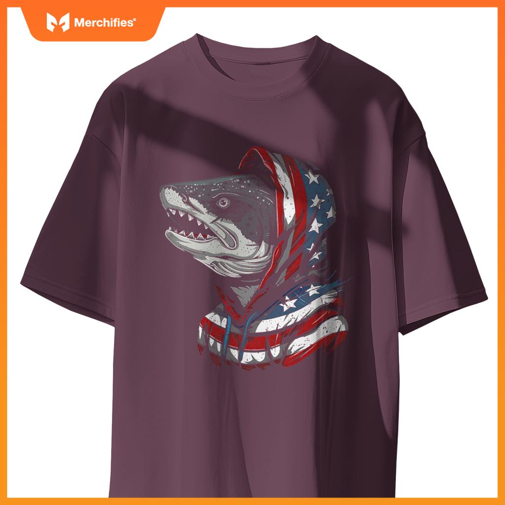 american flag fish salmon fisherman usa patriotic 4th of T-Shirt