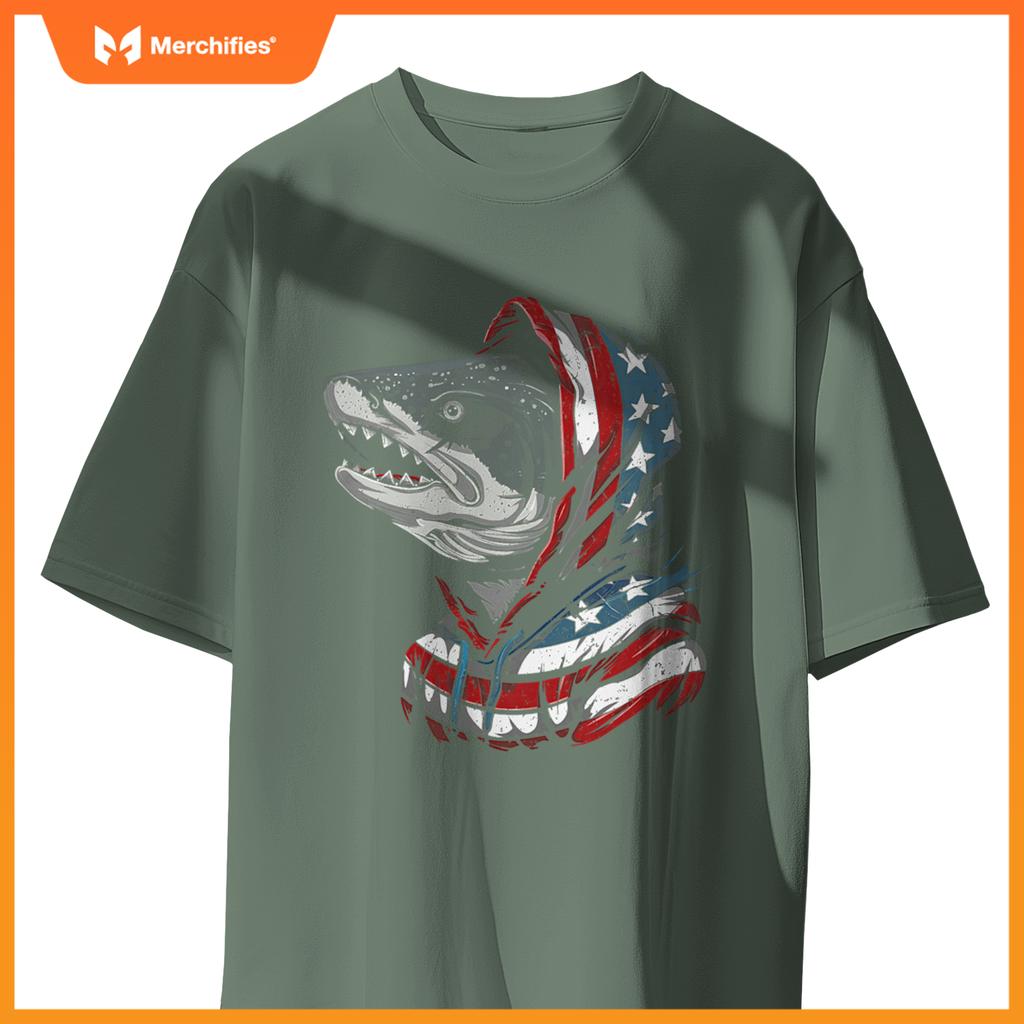 american flag fish salmon fisherman usa patriotic 4th of T-Shirt