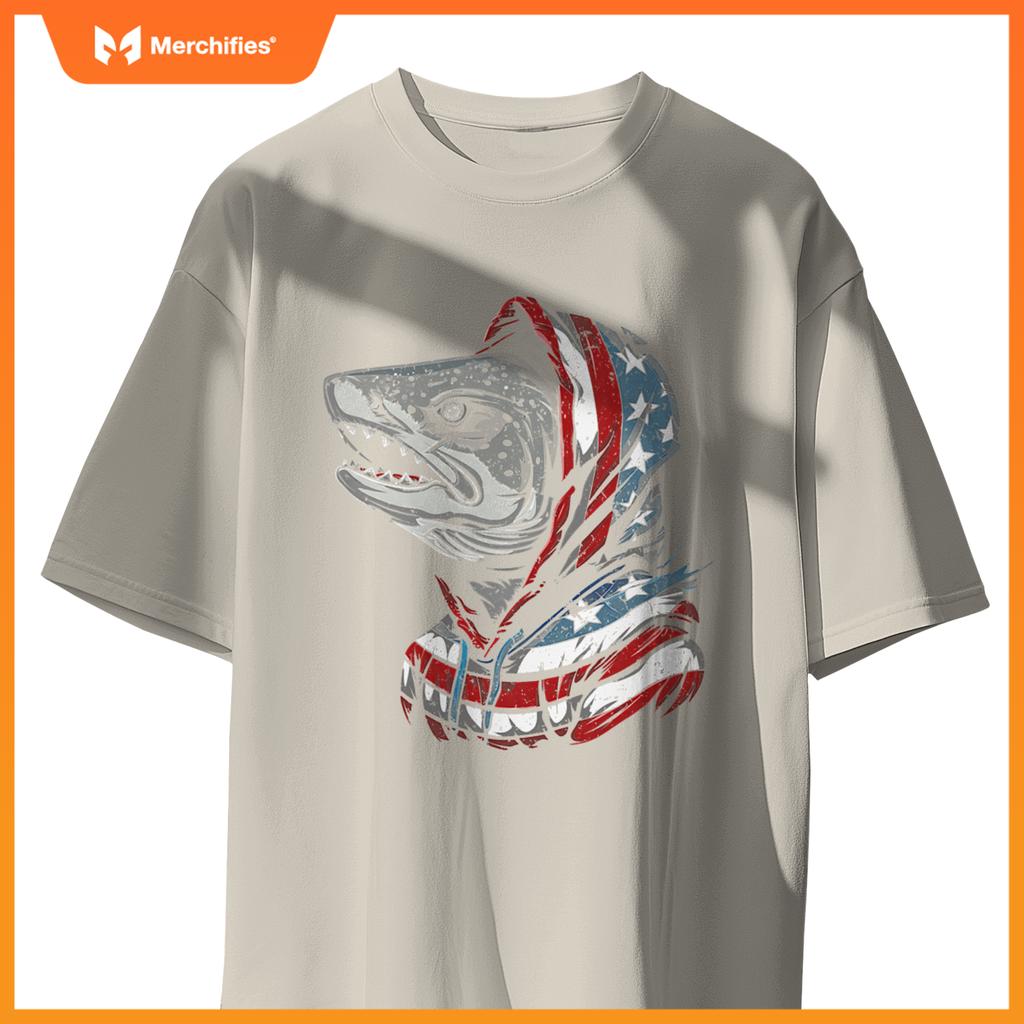 american flag fish salmon fisherman usa patriotic 4th of T-Shirt