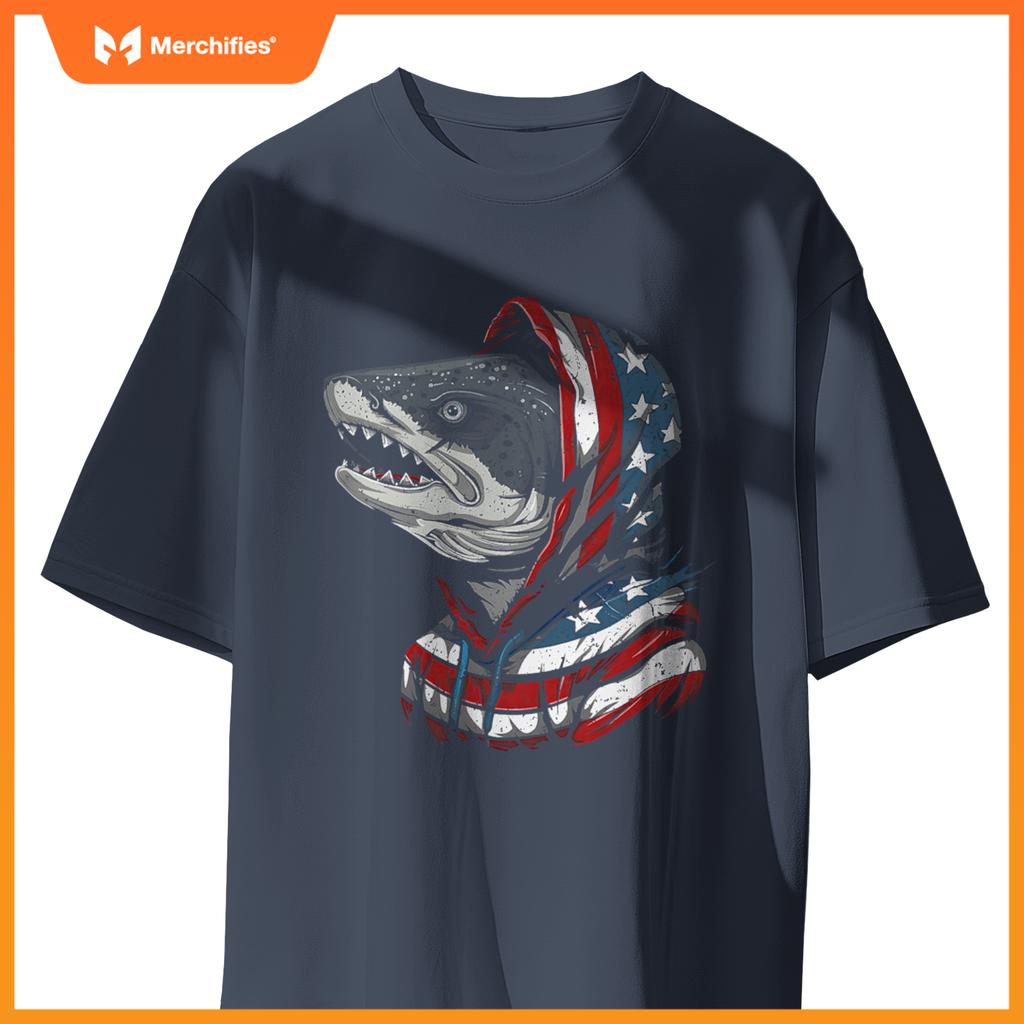american flag fish salmon fisherman usa patriotic 4th of T-Shirt