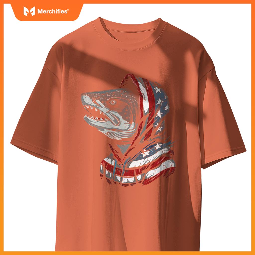 american flag fish salmon fisherman usa patriotic 4th of T-Shirt