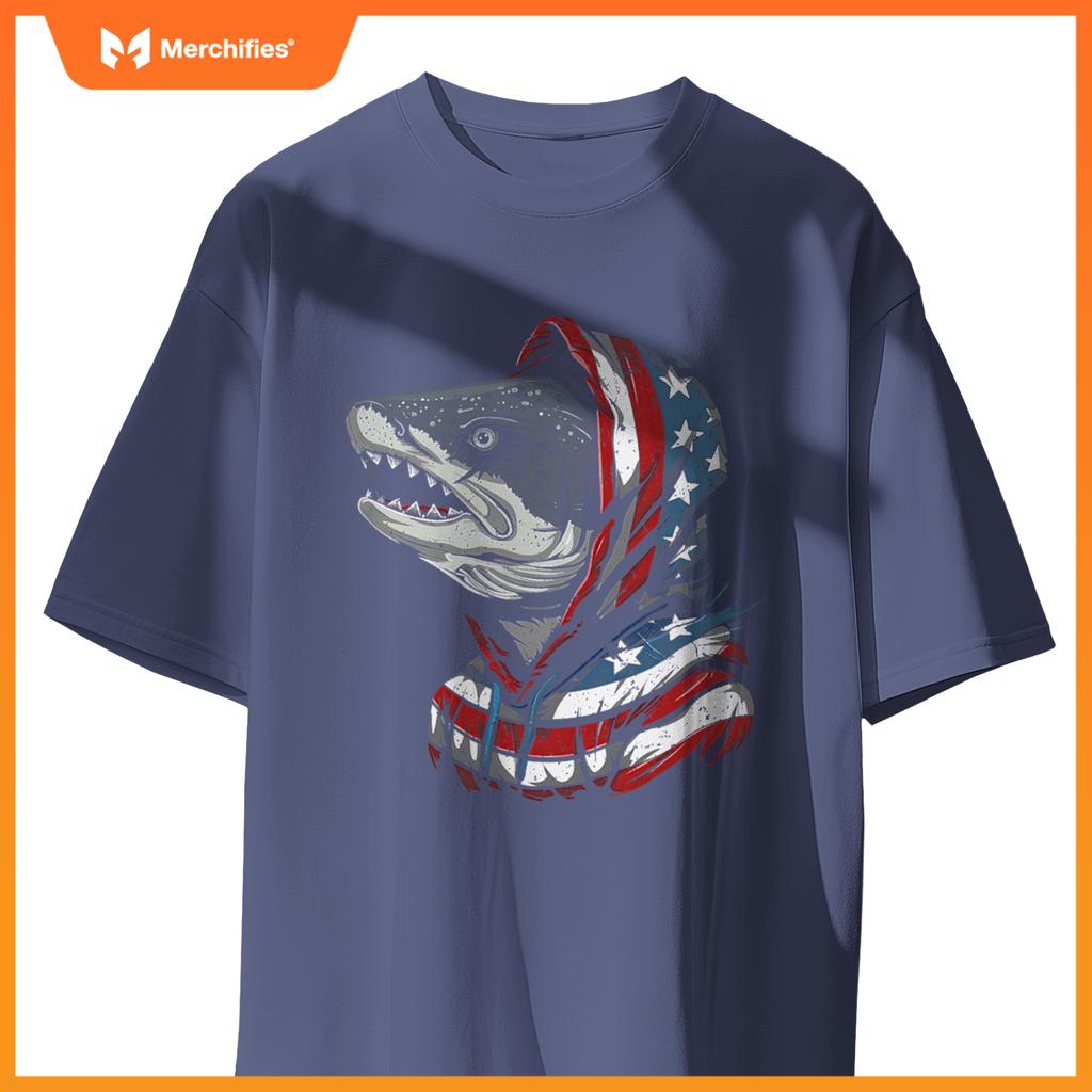 american flag fish salmon fisherman usa patriotic 4th of T-Shirt