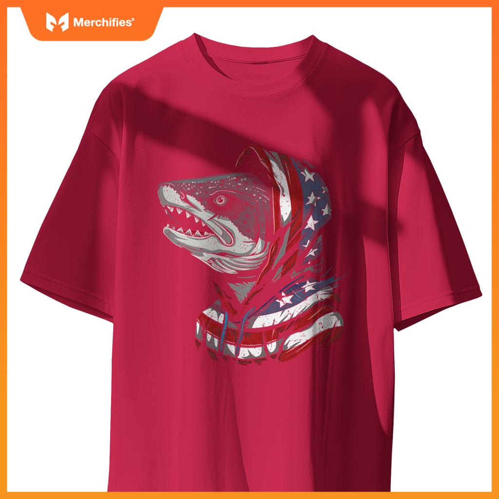 american flag fish salmon fisherman usa patriotic 4th of T-Shirt