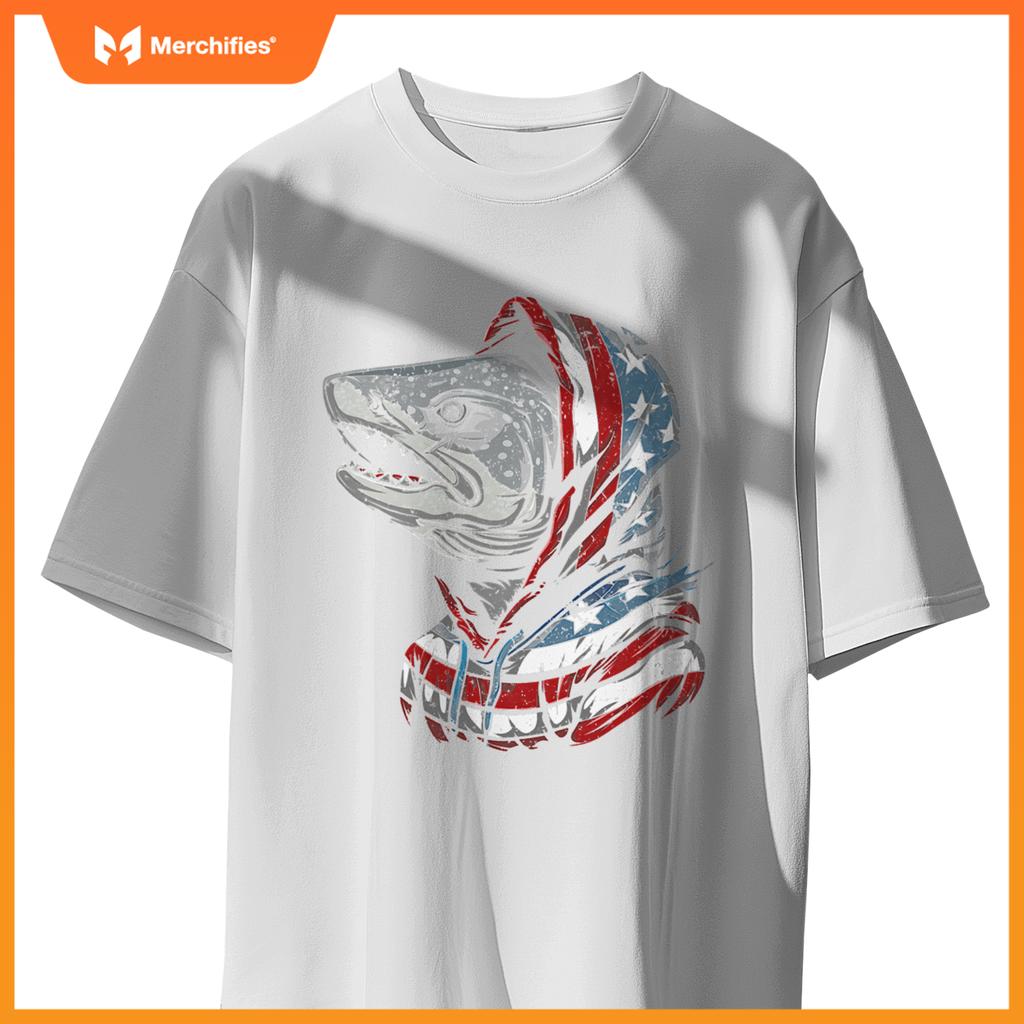 american flag fish salmon fisherman usa patriotic 4th of T-Shirt