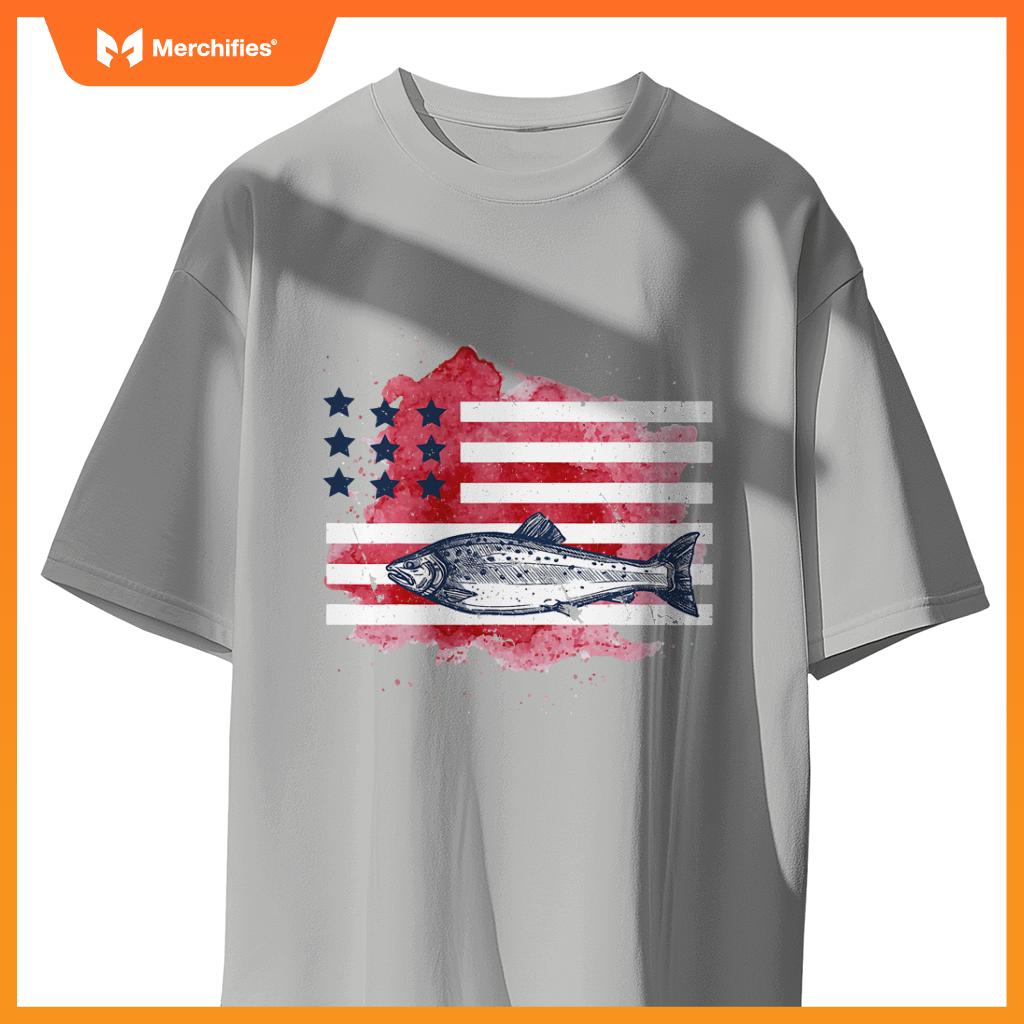 american flag fishing salmon  men patriotic fisherman T-Shirt