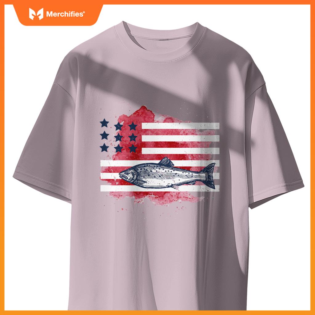 american flag fishing salmon  men patriotic fisherman T-Shirt