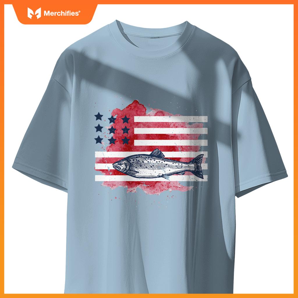 american flag fishing salmon  men patriotic fisherman T-Shirt