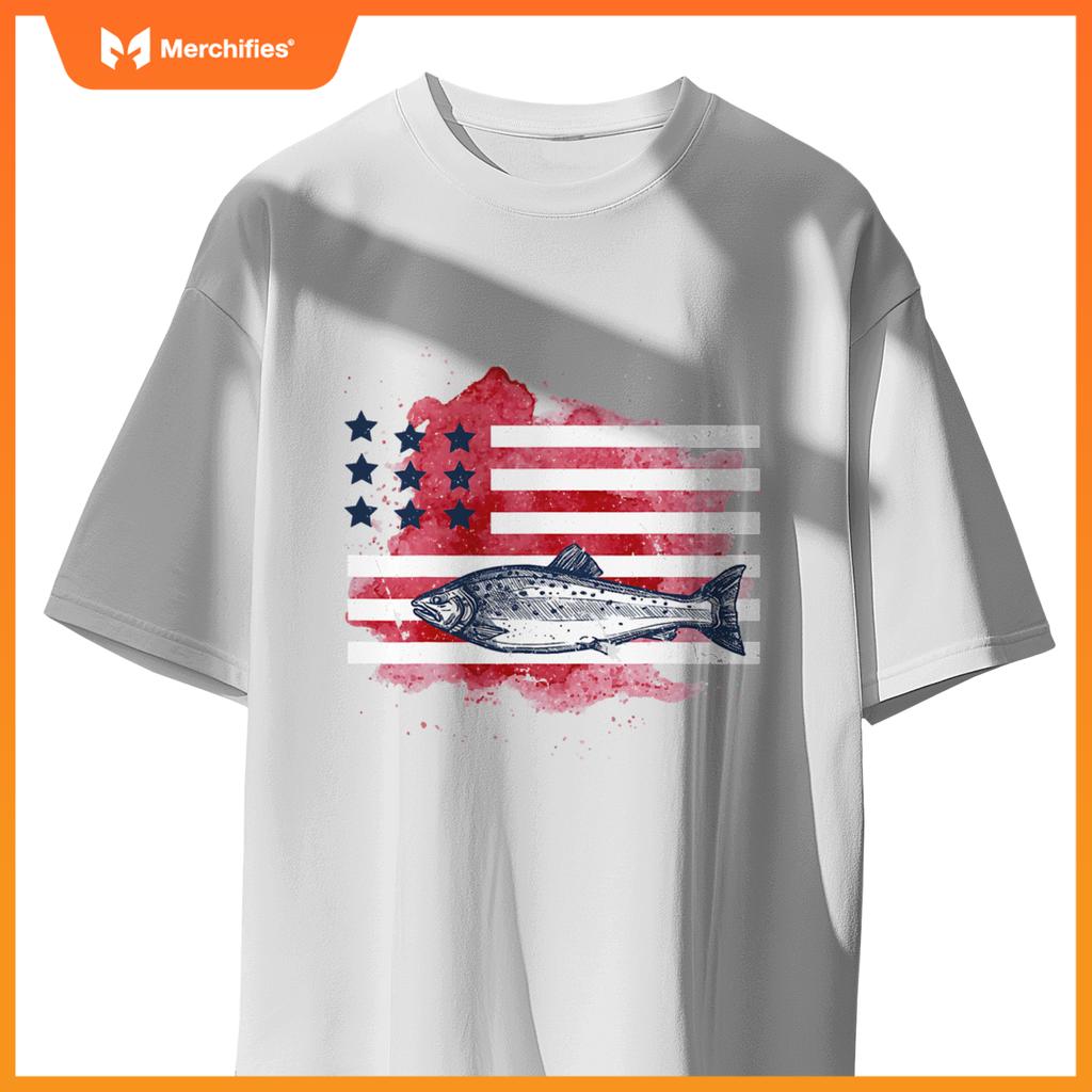 american flag fishing salmon  men patriotic fisherman T-Shirt