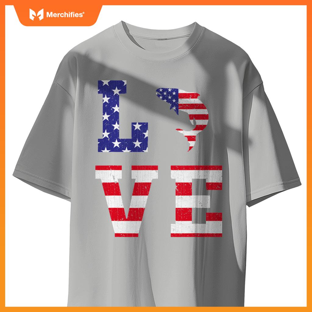 american flag patriotic salmon lover usa flag 4th of july T-Shirt