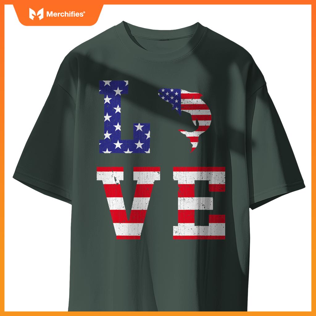 american flag patriotic salmon lover usa flag 4th of july T-Shirt