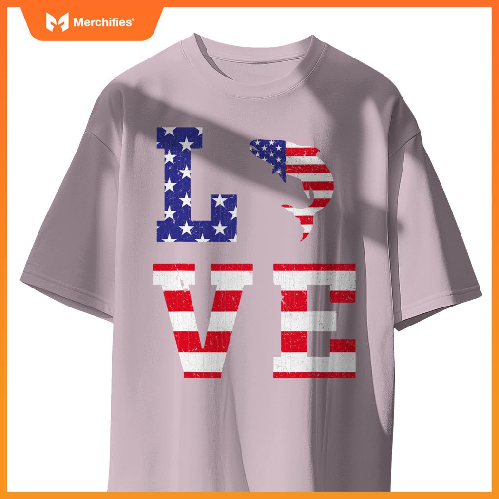 american flag patriotic salmon lover usa flag 4th of july T-Shirt