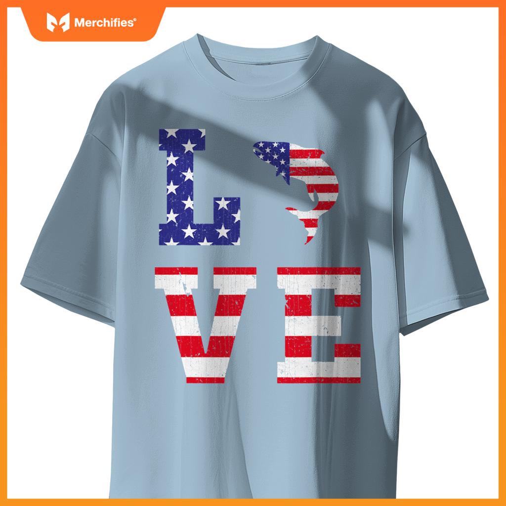 american flag patriotic salmon lover usa flag 4th of july T-Shirt