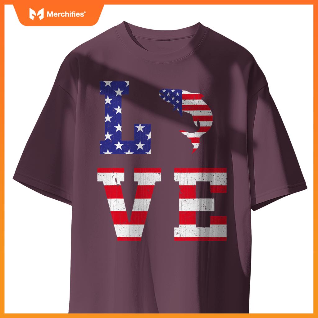american flag patriotic salmon lover usa flag 4th of july T-Shirt