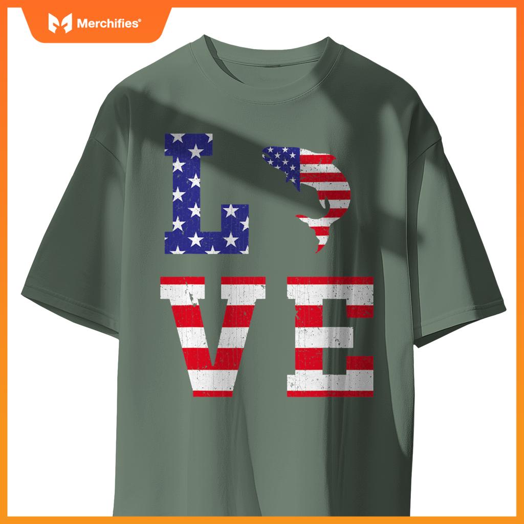 american flag patriotic salmon lover usa flag 4th of july T-Shirt