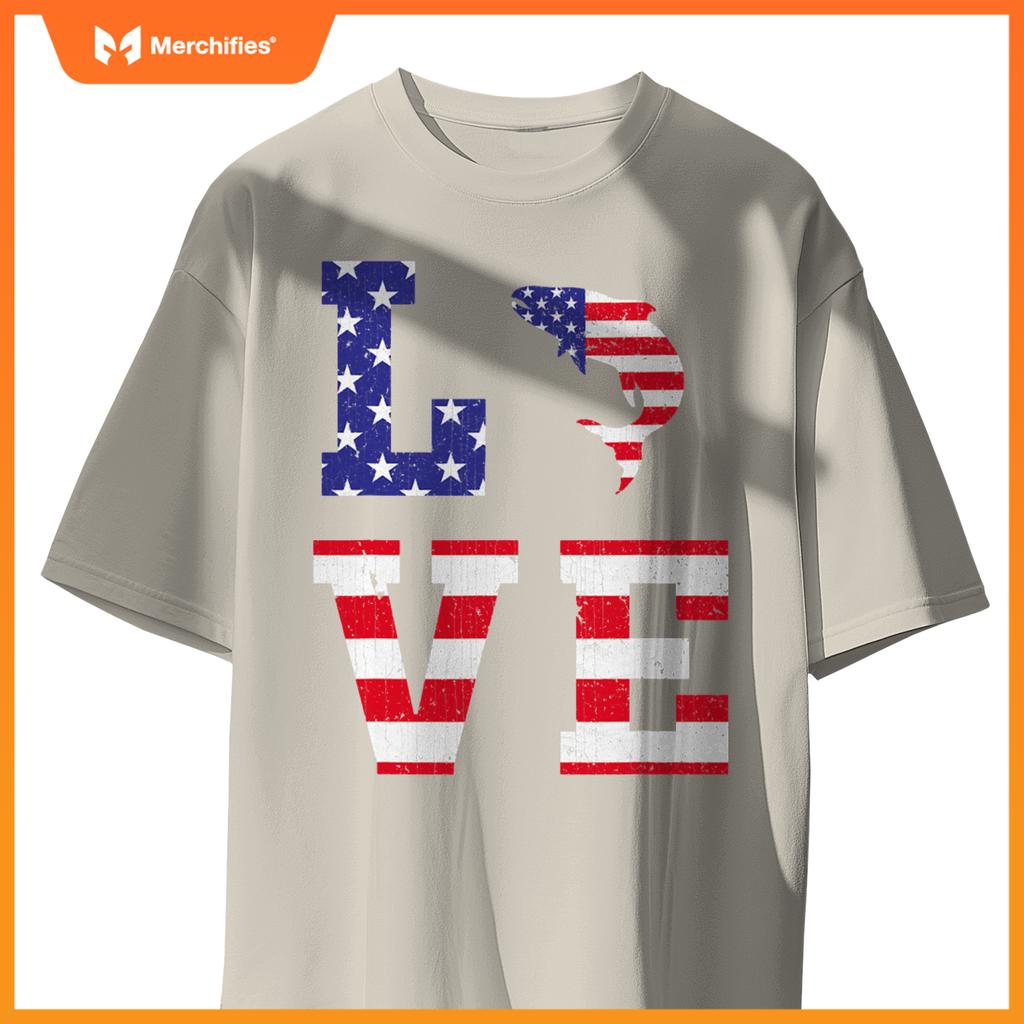 american flag patriotic salmon lover usa flag 4th of july T-Shirt