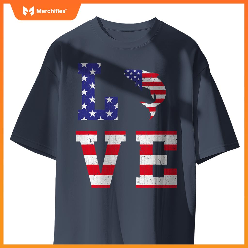 american flag patriotic salmon lover usa flag 4th of july T-Shirt