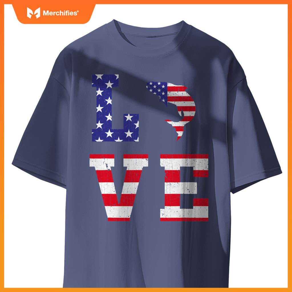 american flag patriotic salmon lover usa flag 4th of july T-Shirt
