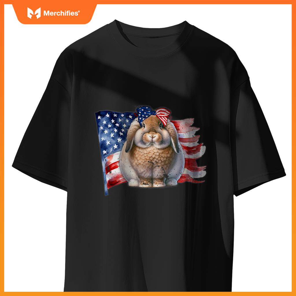 american fuzzy lop bunny rabbit patriotic flag T-Shirt