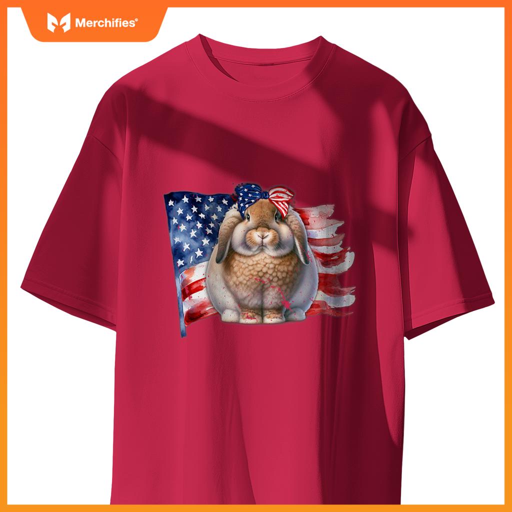 american fuzzy lop bunny rabbit patriotic flag T-Shirt
