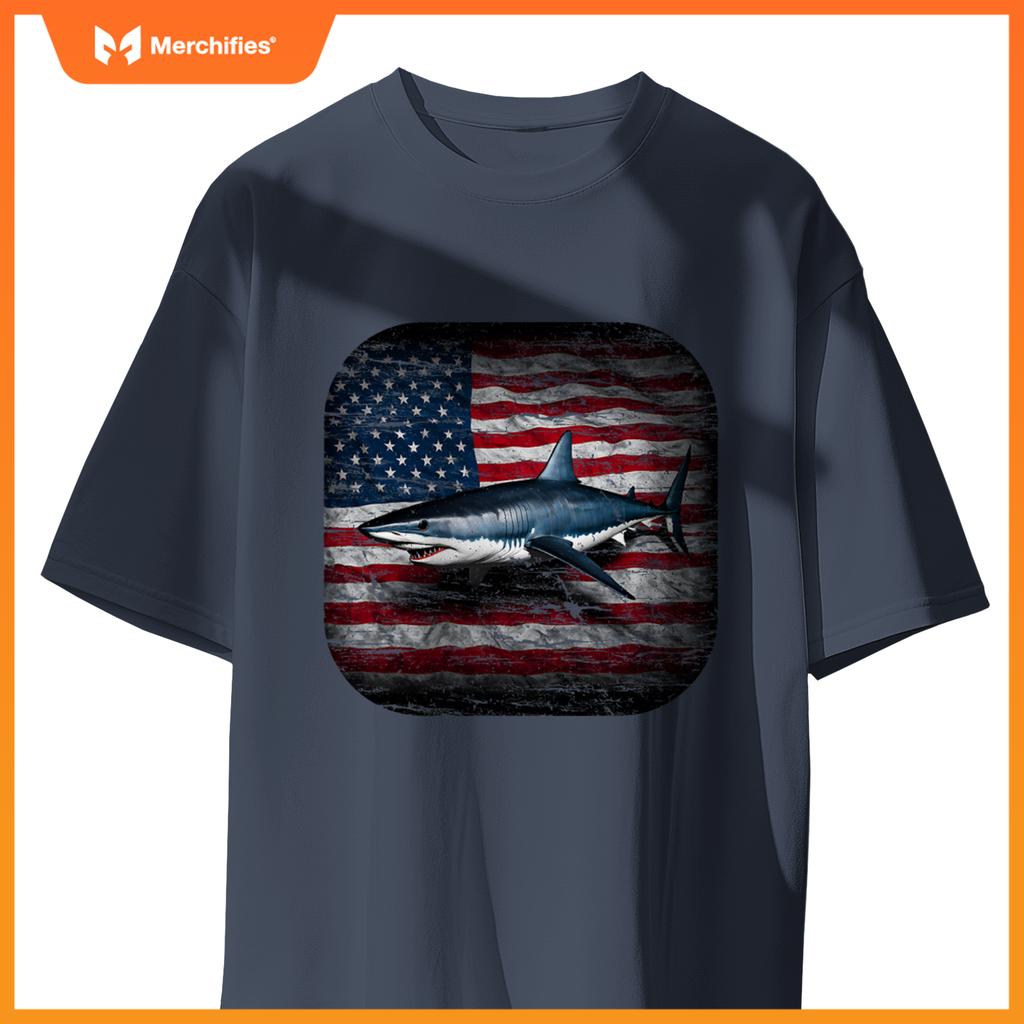american mako shark distressed patriotic ocean awareness T-Shirt