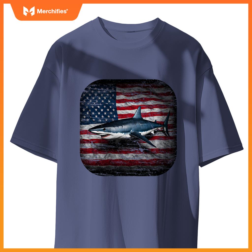 american mako shark distressed patriotic ocean awareness T-Shirt