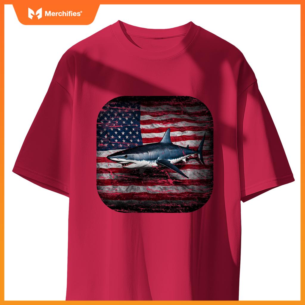 american mako shark distressed patriotic ocean awareness T-Shirt