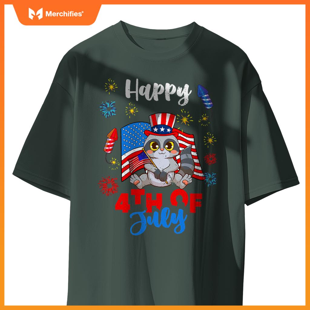 american usa patriotic 4th of july raccoon T-Shirt