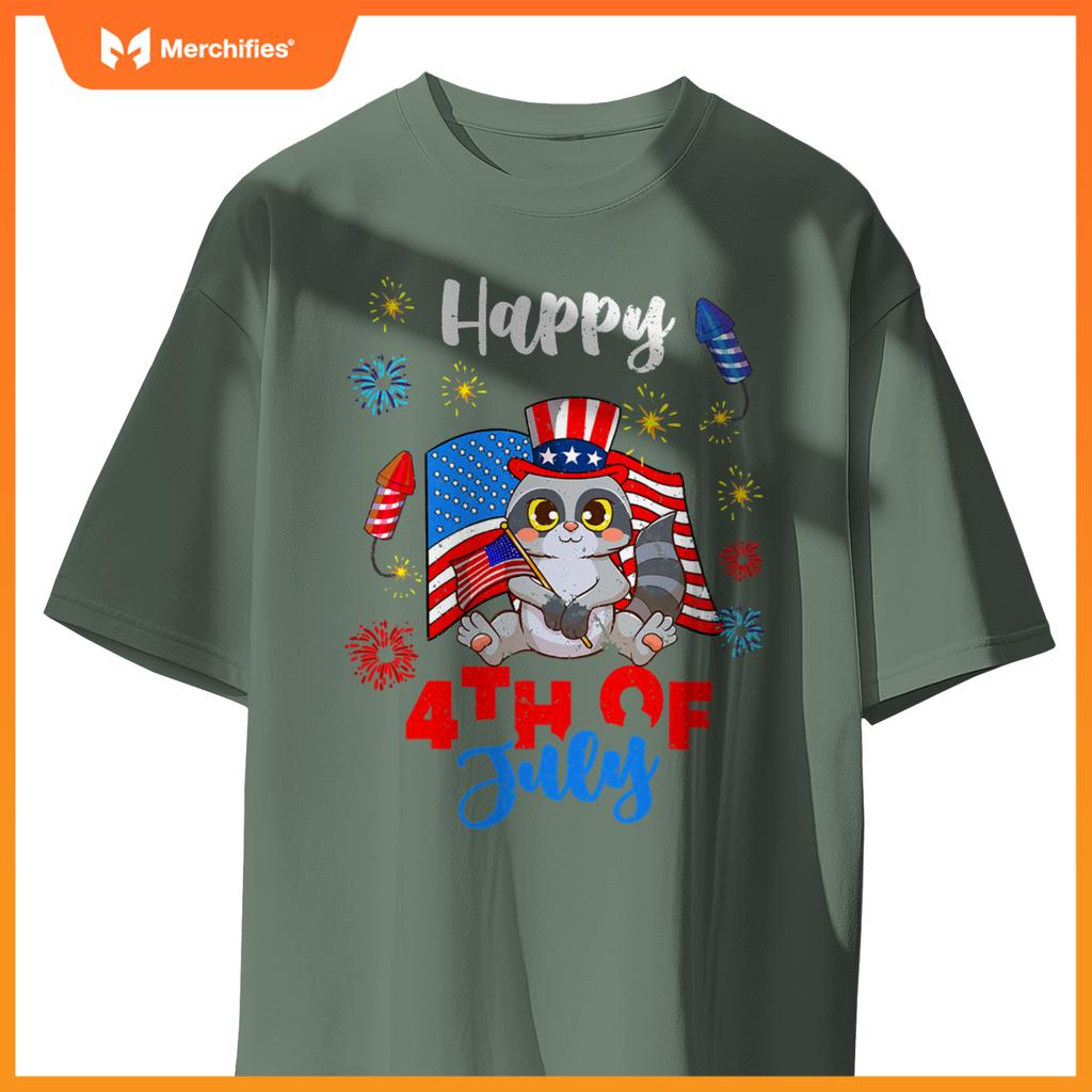 american usa patriotic 4th of july raccoon T-Shirt