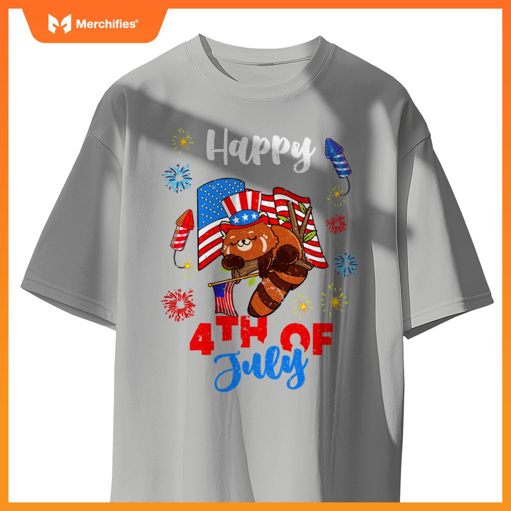 american usa patriotic 4th of july red panda T-Shirt