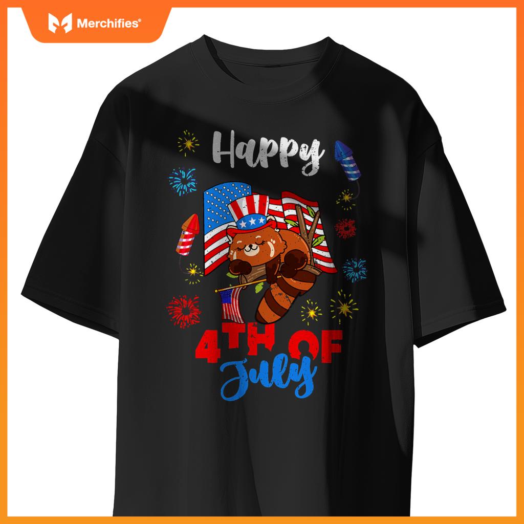 american usa patriotic 4th of july red panda T-Shirt
