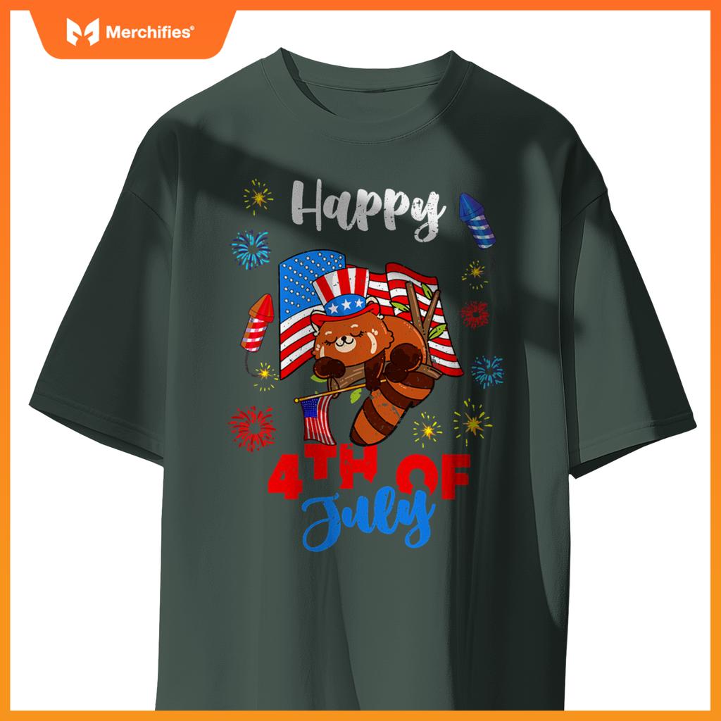 american usa patriotic 4th of july red panda T-Shirt
