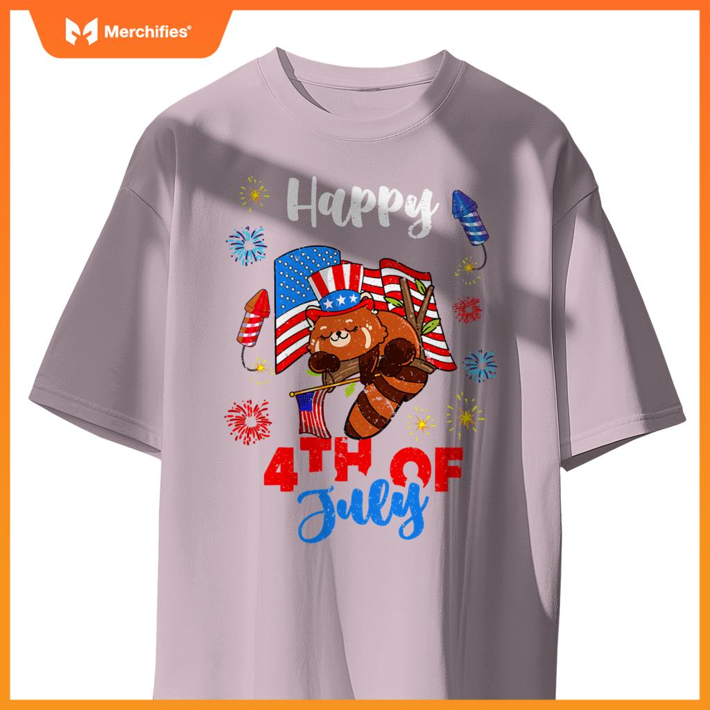 american usa patriotic 4th of july red panda T-Shirt