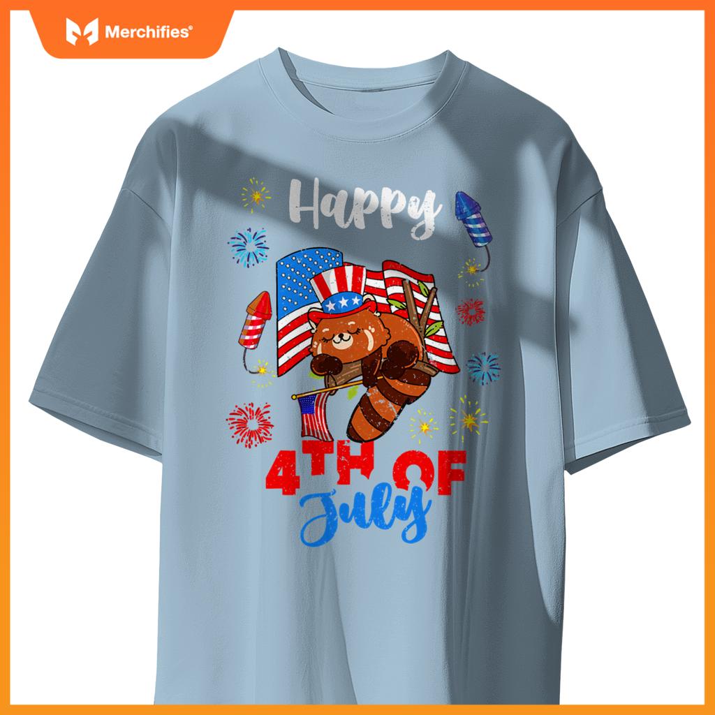 american usa patriotic 4th of july red panda T-Shirt