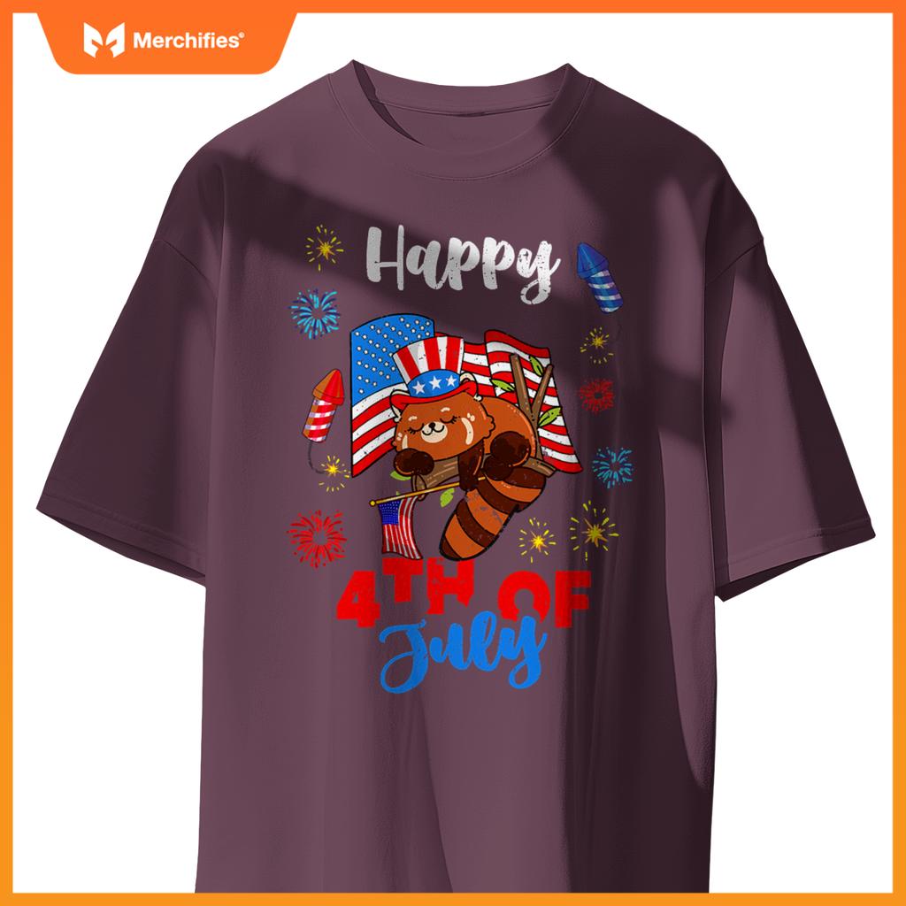 american usa patriotic 4th of july red panda T-Shirt