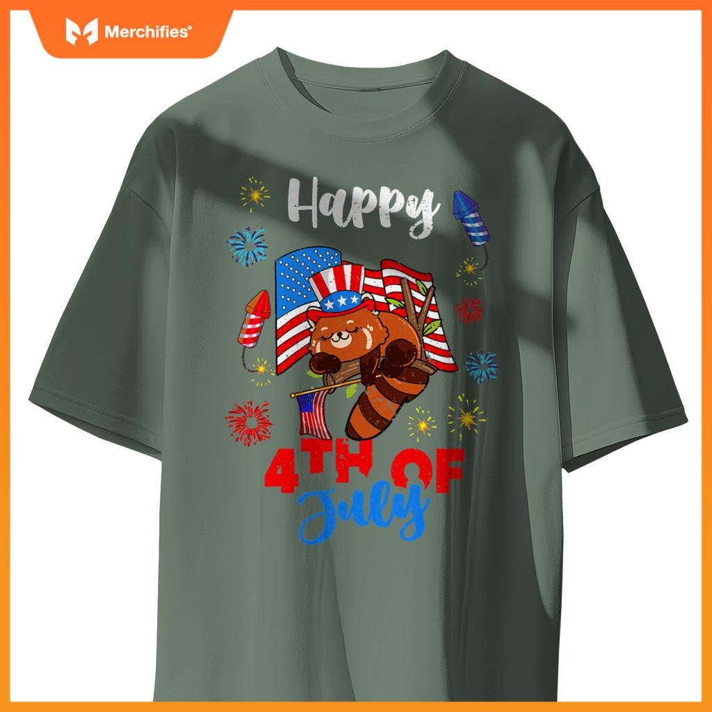 american usa patriotic 4th of july red panda T-Shirt