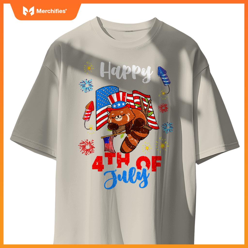 american usa patriotic 4th of july red panda T-Shirt